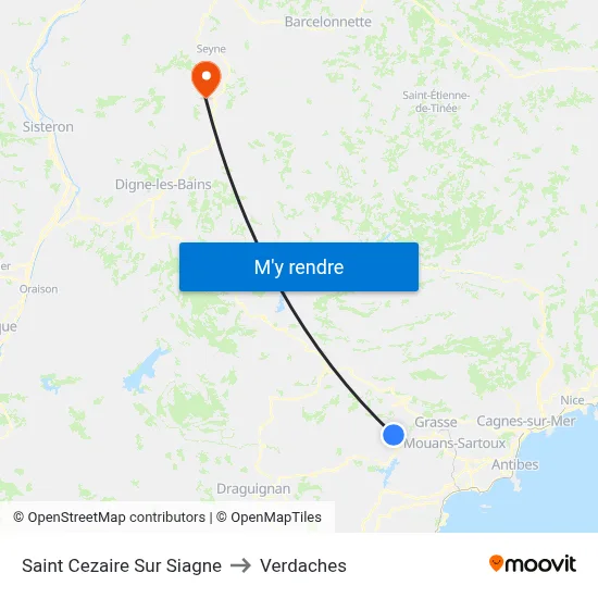 Saint Cezaire Sur Siagne to Verdaches map