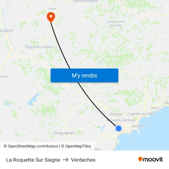 La Roquette Sur Siagne to Verdaches map
