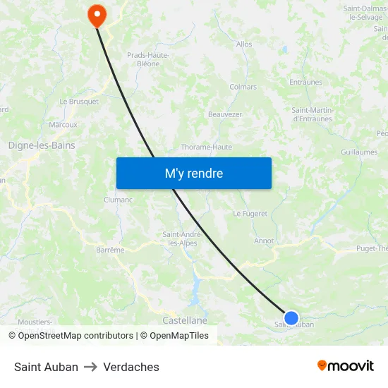 Saint Auban to Verdaches map