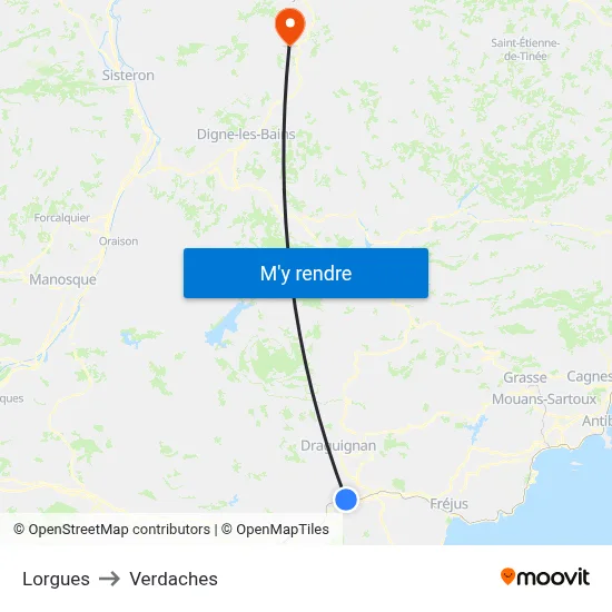 Lorgues to Verdaches map