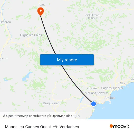 Mandelieu-Cannes-Ouest to Verdaches map