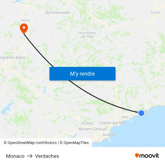 Monaco to Verdaches map