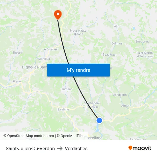 Saint-Julien-Du-Verdon to Verdaches map