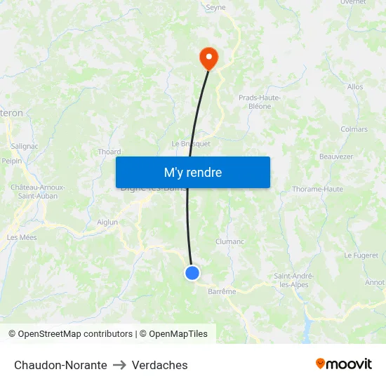 Chaudon-Norante to Verdaches map
