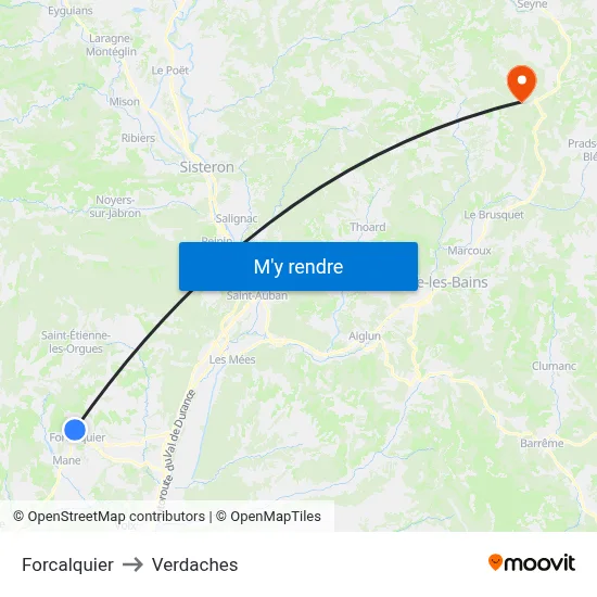Forcalquier to Verdaches map