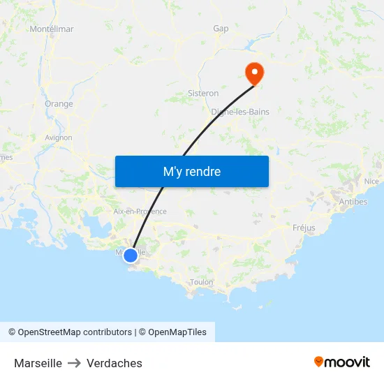 Marseille to Verdaches map