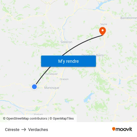 Céreste to Verdaches map