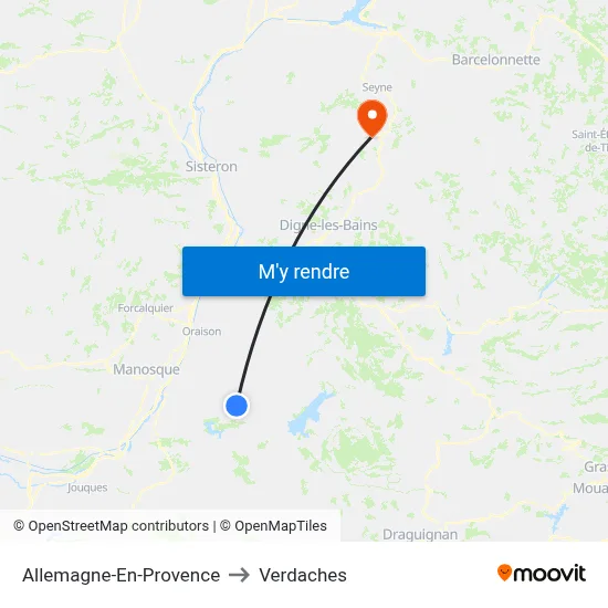 Allemagne-En-Provence to Verdaches map