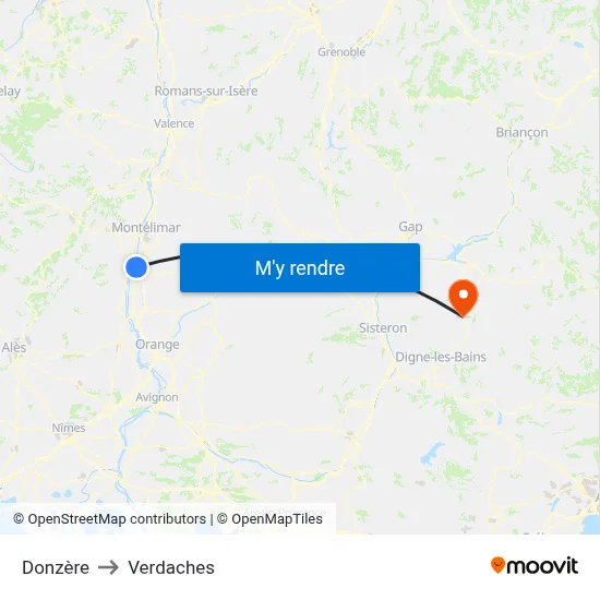 Donzère to Verdaches map