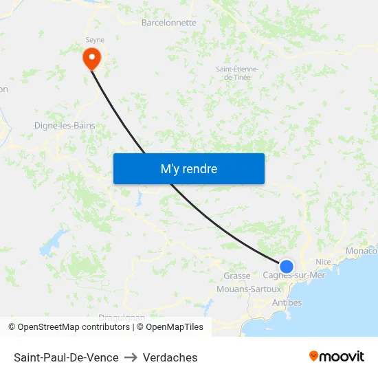 Saint-Paul-De-Vence to Verdaches map