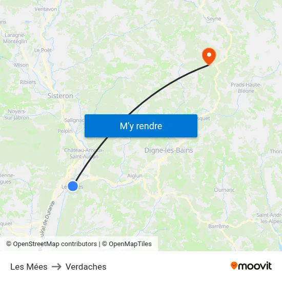 Les Mées to Verdaches map