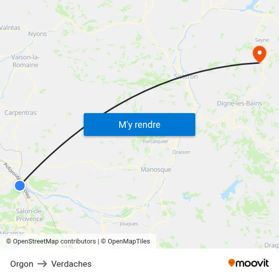Orgon to Verdaches map