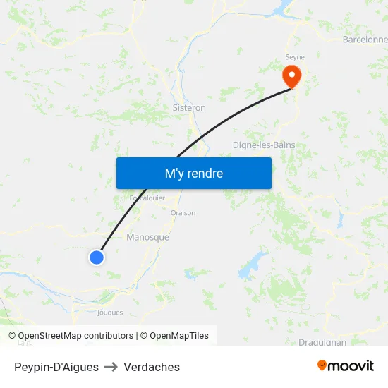 Peypin-D'Aigues to Verdaches map