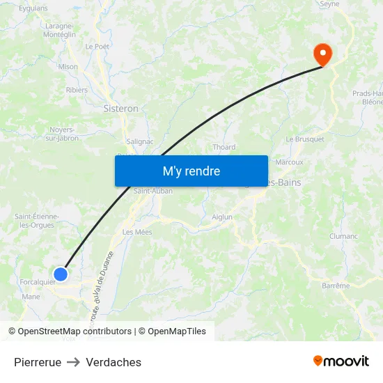 Pierrerue to Verdaches map