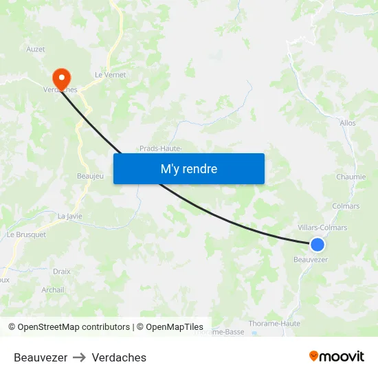Beauvezer to Verdaches map