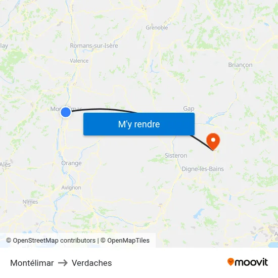 Montélimar to Verdaches map