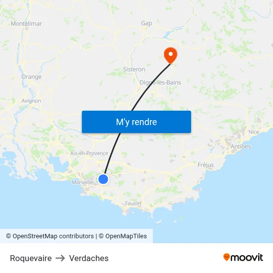 Roquevaire to Verdaches map