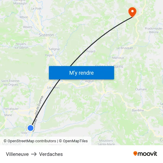 Villeneuve to Verdaches map