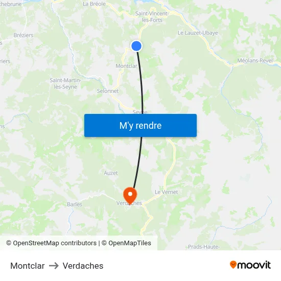 Montclar to Verdaches map