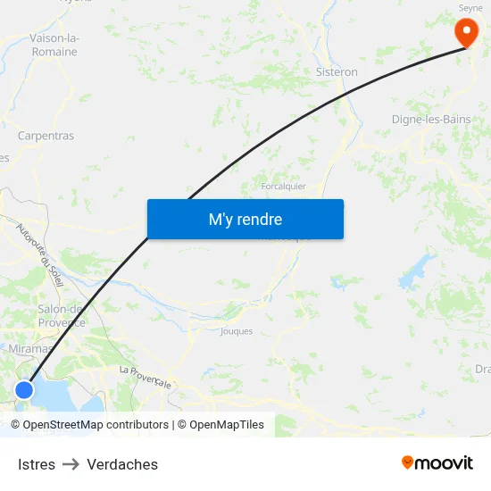Istres to Verdaches map