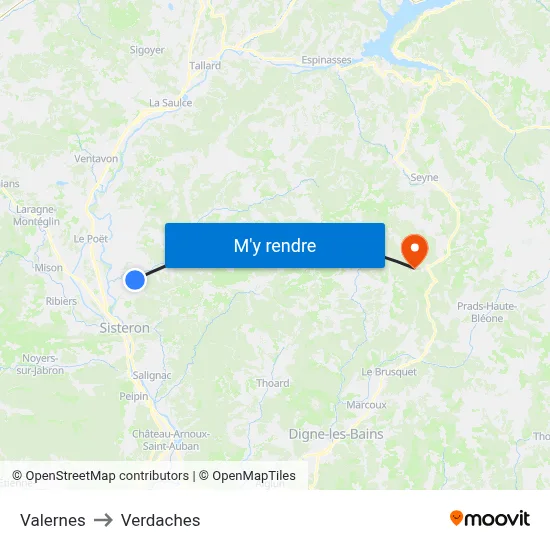 Valernes to Verdaches map