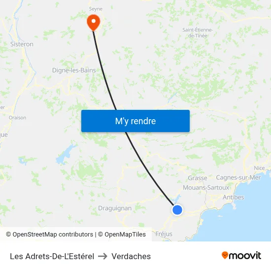 Les Adrets-De-L'Estérel to Verdaches map