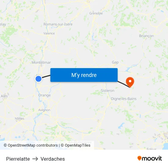 Pierrelatte to Verdaches map
