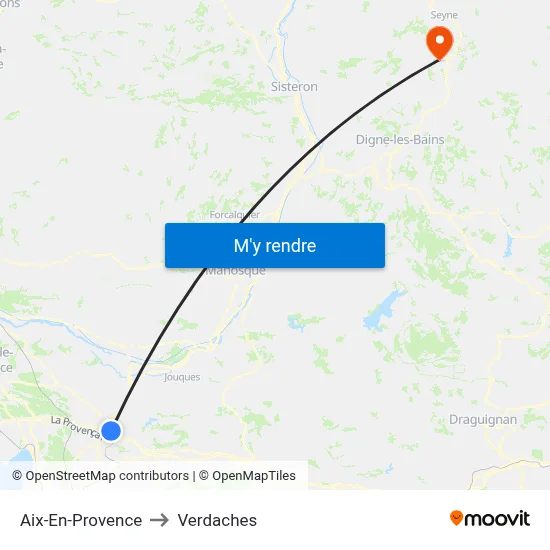 Aix-En-Provence to Verdaches map