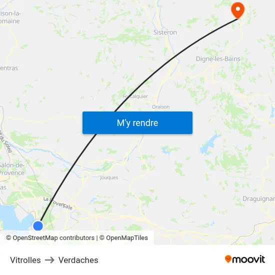 Vitrolles to Verdaches map