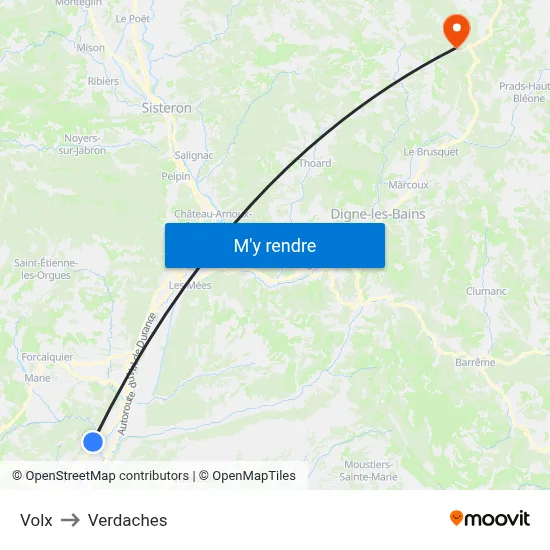 Volx to Verdaches map