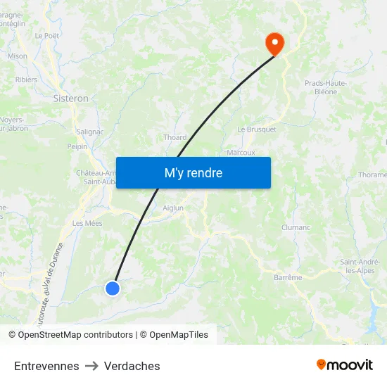 Entrevennes to Verdaches map