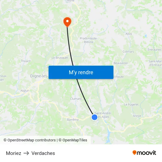 Moriez to Verdaches map