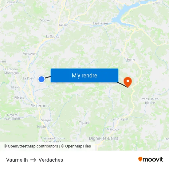 Vaumeilh to Verdaches map