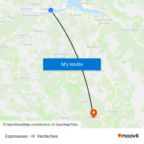 Espinasses to Verdaches map