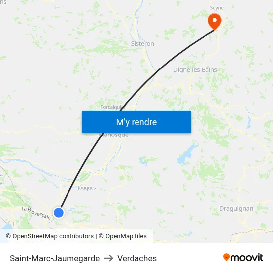 Saint-Marc-Jaumegarde to Verdaches map