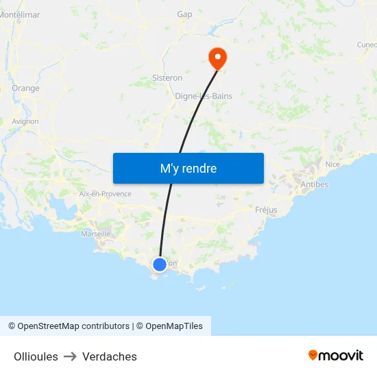 Ollioules to Verdaches map
