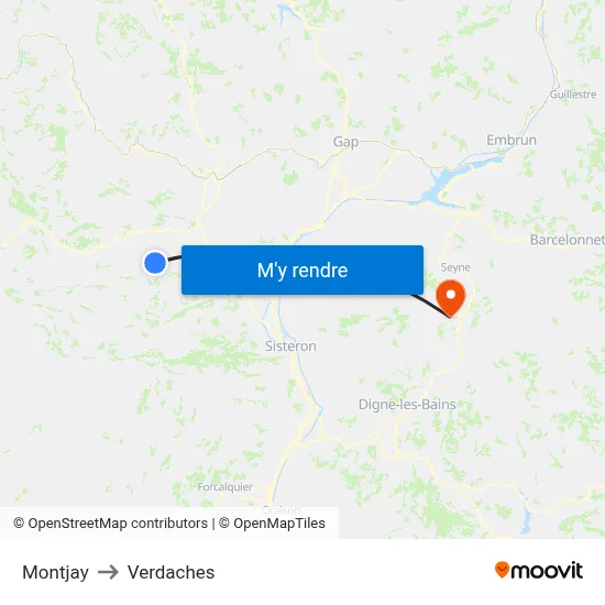 Montjay to Verdaches map