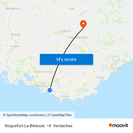 Roquefort-La-Bédoule to Verdaches map