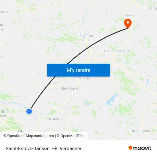 Saint-Estève-Janson to Verdaches map