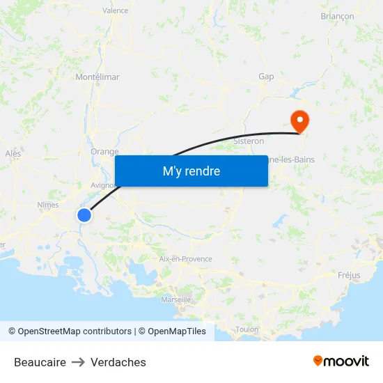 Beaucaire to Verdaches map