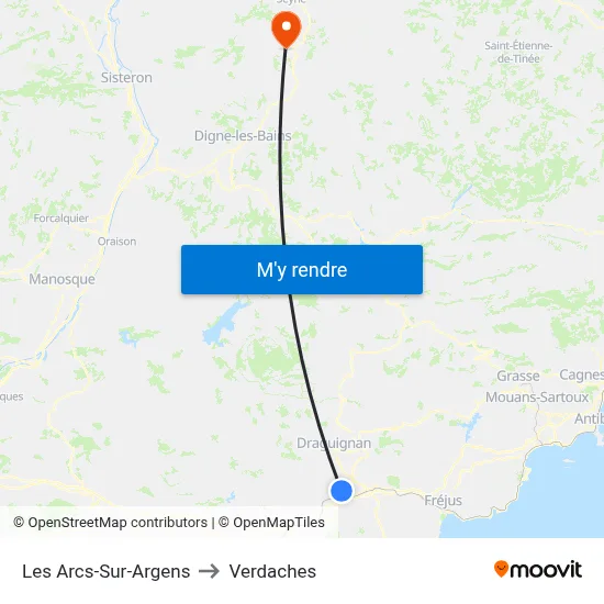 Les Arcs-Sur-Argens to Verdaches map