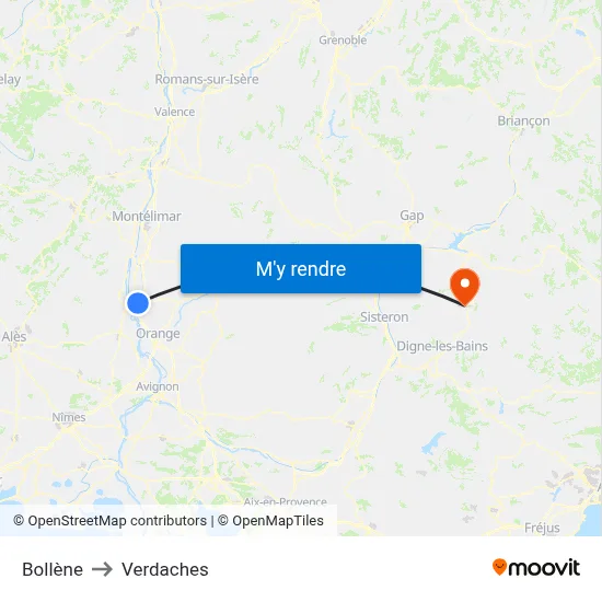 Bollène to Verdaches map