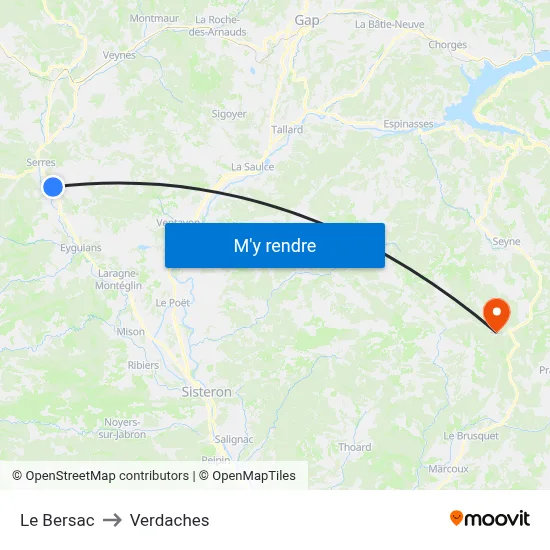 Le Bersac to Verdaches map
