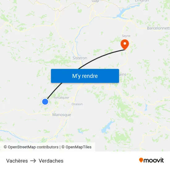 Vachères to Verdaches map