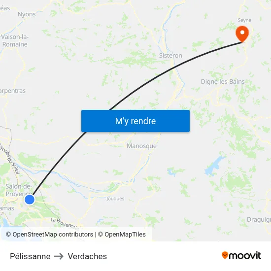 Pélissanne to Verdaches map
