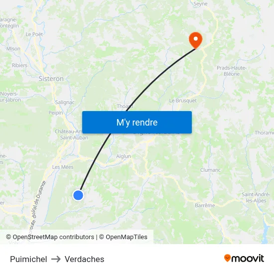 Puimichel to Verdaches map