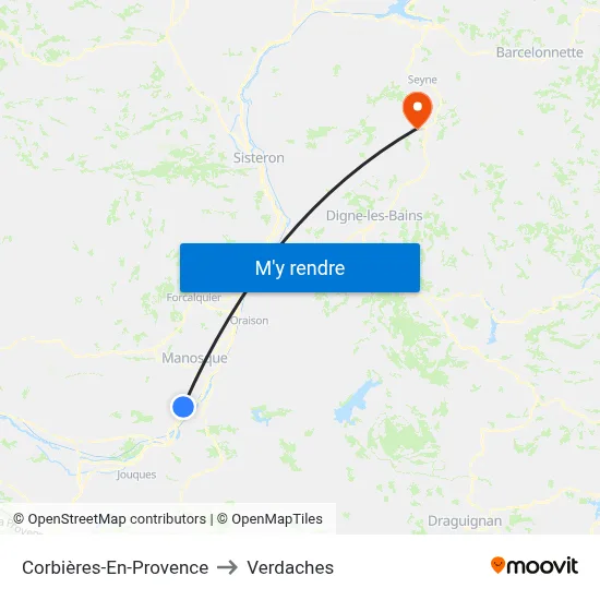 Corbières-En-Provence to Verdaches map