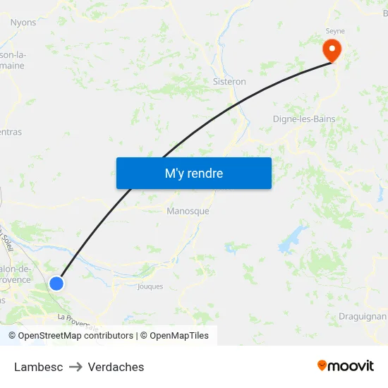 Lambesc to Verdaches map