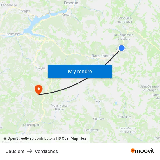 Jausiers to Verdaches map