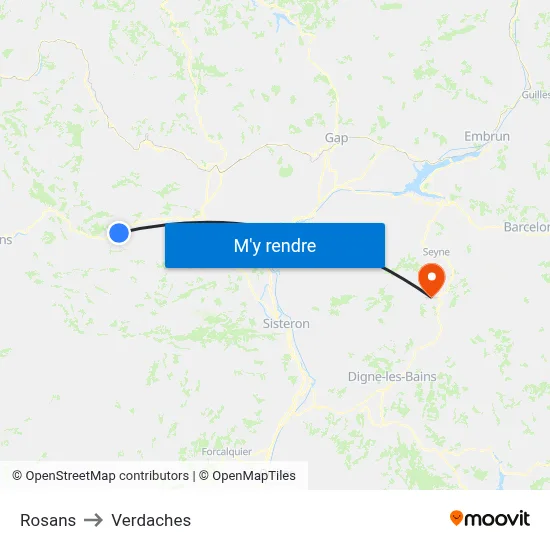 Rosans to Verdaches map